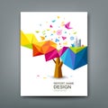 Cover report tree colorful geometric with bird paper Royalty Free Stock Photo