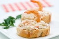 Cover shrimp with crab and mayonnaise tapa Royalty Free Stock Photo