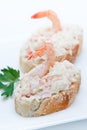 Cover shrimp with crab and mayonnaise tapa Royalty Free Stock Photo