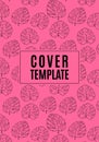 Cover template with manstera leaves on pink background