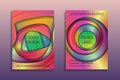 Cover templates with holographic layers. Trendy bright brochures or labels backgrounds