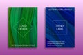 Cover templates with volumetric colored curls. Trendy brochure or packaging backgrounds in green and blue shades