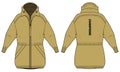 Cover up Quilted Puffer jacket design flat sketch Illustration, Down puffa Padded Hooded jacket with front and back view, Soft