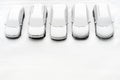 Cover winter parking lot cars under snow covered cars winter season. Snowy row of cars snow background winter time. Top Royalty Free Stock Photo