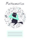Cover for a workbook for a school subject of mathematics with cute cat Royalty Free Stock Photo
