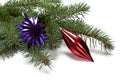 Covered with branch of a Christmas tree and purple snowflake Royalty Free Stock Photo