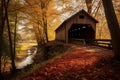 Covered Bridge in an Autumn Forest, Generative AI Royalty Free Stock Photo