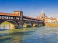 Covered Bridge over river Ticino, Pavia, Italy Royalty Free Stock Photo