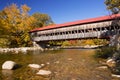 Covered bridge, river and fall foliage, Swift River, NH, USA