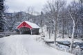 Covered bridge snowfall in rural New Hampshire Royalty Free Stock Photo