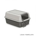 Covered cat litter box with a two-tone design, featuring a gray top and darker base. Royalty Free Stock Photo
