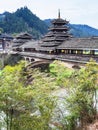 covered Chengyang Wind and Rain Bridge over river