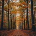 Covered with fallen leaves extends into the distance creating Royalty Free Stock Photo