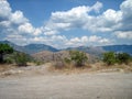 Covered with green bushes hills on a Sunny hot day Royalty Free Stock Photo