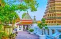 The covered image house at Phra Maha Chedi pagoda complex in Bangkok, Thailand