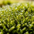 Covered moss with numerous droplets sits on thin stalks creating a Royalty Free Stock Photo