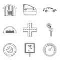 Covered parking icons set, outline style