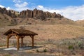 A covered picnic table in the John Day Fossil Beds National Monument, Oregon Royalty Free Stock Photo