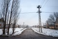 Selective blur on an empty road and street in the village of Bavaniste, in Vojvodina, Banat, Serbia, in the countryside