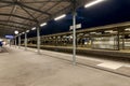 Covered station platform illuminated by led lights