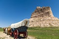 Covered wagon in front of Scotts Bluff National Monument, Gering, Nebraska, USA Royalty Free Stock Photo