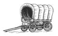 Covered Wagon. Vintage transport old carriage sketch. Wild West concept drawn in engraving style. Vector illustration Royalty Free Stock Photo