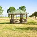 Covered wooden gazebos in a italian countyside Tuscany - Italy