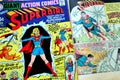 Covers of ACTION COMICS, American Comic book with Superman and Supergirl the first major superhero characters