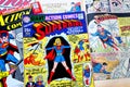 Covers of ACTION COMICS, American Comic book with Superman and Supergirl the first major superhero characters