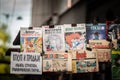 Covers of Asterix and Obelix Comic Strips, for sale on a a street of Belgrade. Asterix is a French series of strips about a Royalty Free Stock Photo