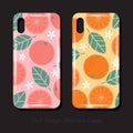 Covers for iPhone X. Juicy fruit pattern of grapefruit with leaves and flowers. Orange pattern with leaves and flowers.