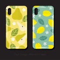 Covers for iPhone X. Juicy fruit pattern of pear with leaves and flowers. Lemon pattern with leaves and flowers.