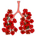 Anatomical human lungs with flowers. Hand drawing vector illustration. Cronavirus infection symbol. Covid-19. Royalty Free Stock Photo