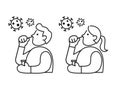 Covid antigen self-test with nasal swab man and woman black and white line icons