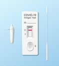 COVID-19, Antigen Testing Kits. Coronavirus rapid test design on blue background