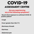 Covid19 Assessment Center Notice With list of symptoms of Coronavirus