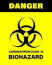 Covid-19 Biohazard warning poster. Danger and biohazard caution signs. Coronavirus outbreak. Stay away from the danger zone. No