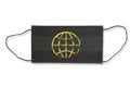 Covid-19, black mask with gold world map symbol isolated