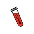 Covid blood test doodle icon, vector color illustration