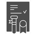 Covid blood test solid icon. Test tube and medicine report symbol, glyph style pictogram on white background