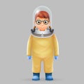 Covid chemical protection doctor scientist biohazard suit helmet glass 3d design vector illustration