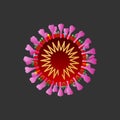 COVID-19 Chinese coronavirus symbol under the microscope on dark background. Corona virus icon. Vector EPS 10