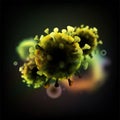 COVID-19 Chinese coronavirus under the microscope. Realistic vector 3d illustration. Pandemic, disease. Floating China