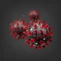 COVID-19 Chinese coronavirus under the microscope. Realistic vector 3d illustration. Pandemic, disease. Floating China