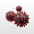 COVID-19 Chinese coronavirus under the microscope on a transparent background. Realistic vector 3d illustration