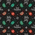 Covid Christmas, various face masks with christmas ornaments, seamless pattern, wrapping paper design, handwritten