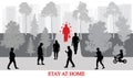 COVID-19 in city. Stay at home. Infected people by coronavirus walking among healthy people in park. Vector illustration