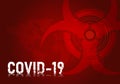 Covid -19 concept with biohazard virus sign in wuhan china on dot map world and dark red background vector design Royalty Free Stock Photo