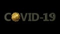 COVID-19 concept inscription typography . Coronavirus concept. Golden virus on the black background. 3d render