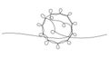 COVID-19 continuous line symbol. Concept Coronavirus, virus silhouette, corona virus inscription one single line on a